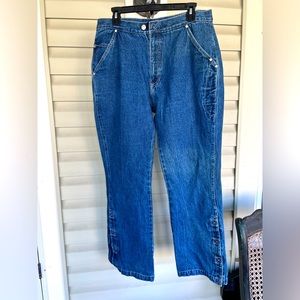 90s Blue Jeans Denim Vintage Retro 15/16 W33” loose Hip Hop Grunge Hook & Eye
